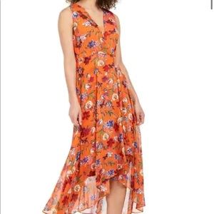 Calvin Klein PolySilk Orange Floral Wrap Style Dress